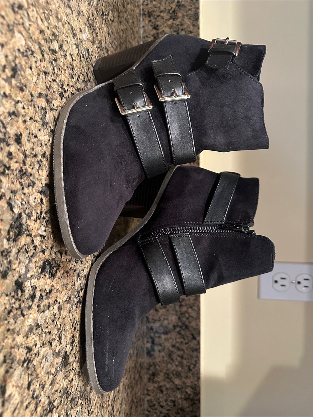 Black Suede Buckle Ankle Boots